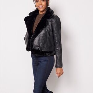 Blank NYC Black Moto Faux Leather Jacket with Fur Vest - NWT from Evereve